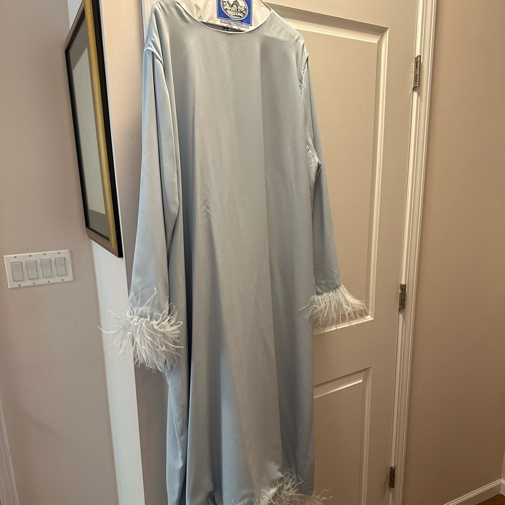 Blue feather trim dress